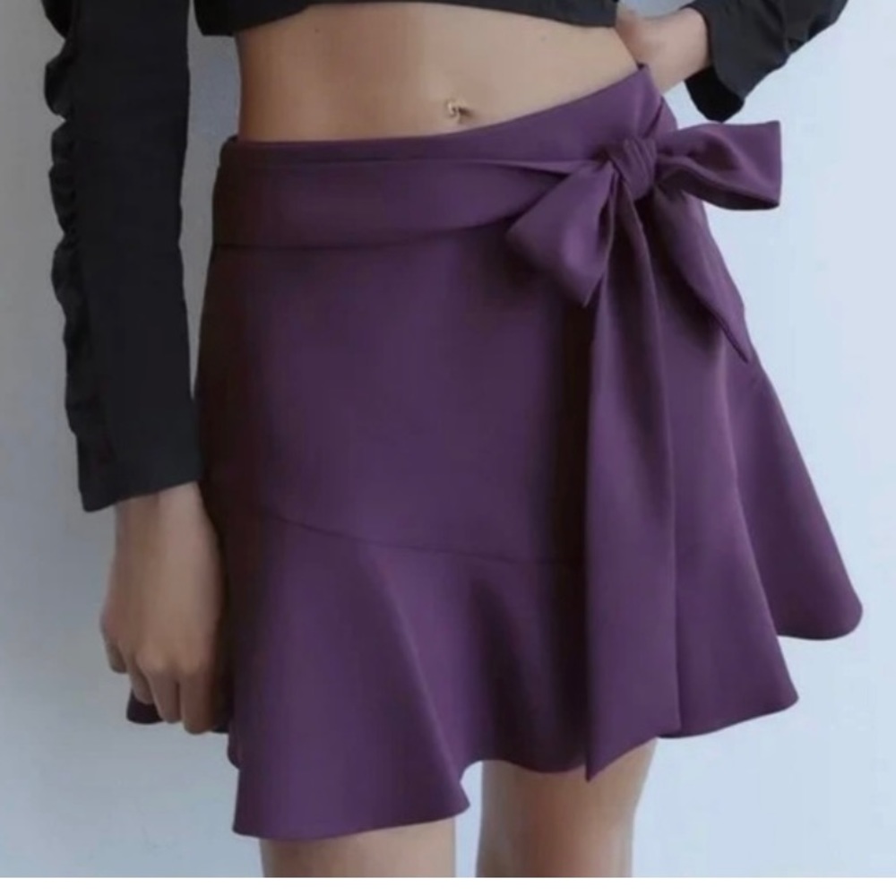 Zara purple maroon bow skirt